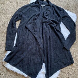 Barefoot Dreams Cozy‎ Chic Lite Waterfall Drape Open Front Black Cardigan Small